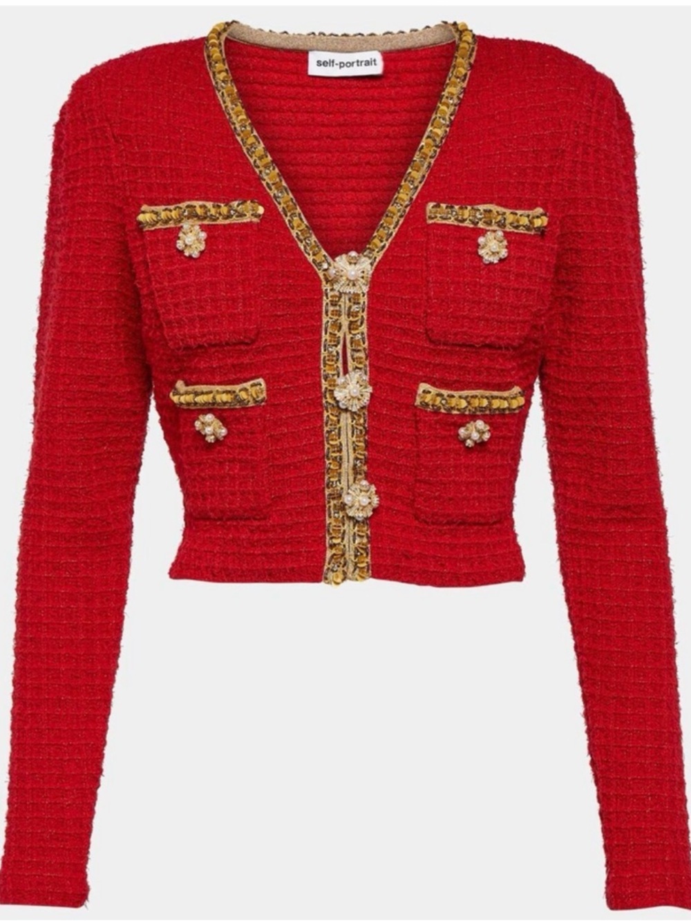 New Self portrait Red Tweed Two-Piece Skirt Set with Gold Trim size S - Picture 4 of 15
